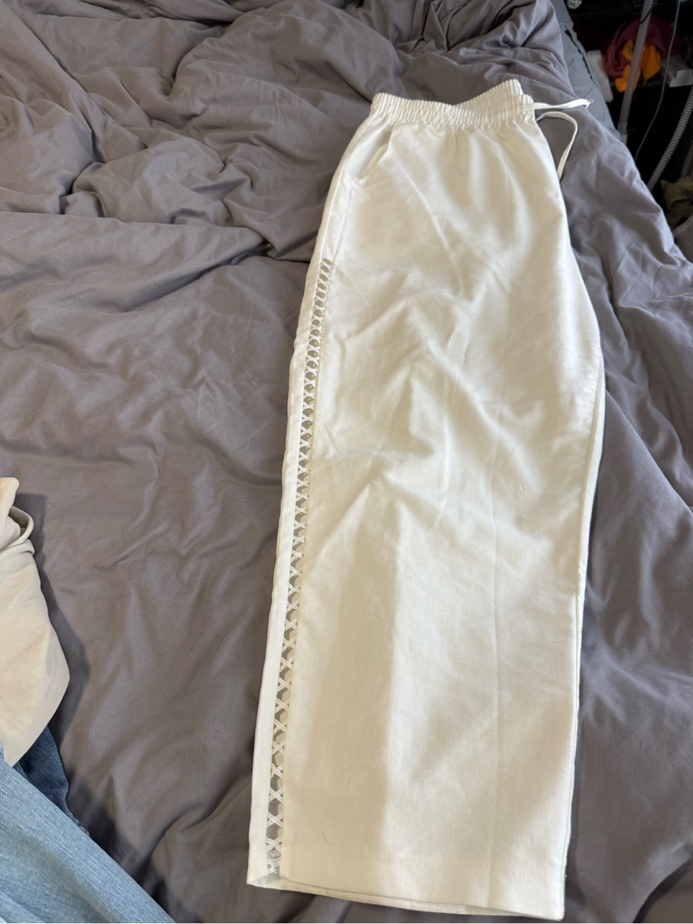 Women Elastic Waist Casual Pants - White - Picture 3 of 9